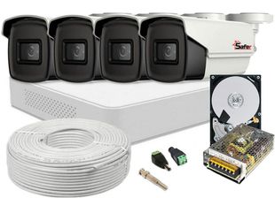 Kit supraveghere video Safer complet, 4 camere de 5 MP cu IR 40m, DVR 4 canale, HDD 2TB, SAF-4X5MPIR40ACC-2TB