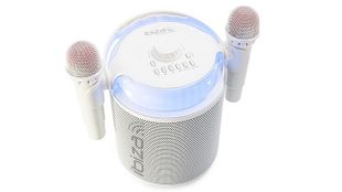Boxa karaoke 120W, 4 inch/10cm, Ibiza Sound KARAHOME-WH, Bluetooth, USB, microSD, AUX, Coax, 2x microfoane 2.4 GHz, baterie 3.7V 4000mAh