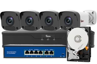 Sistem de supraveghere cu 4 camere IP Full HD, Smart IR 30m, NVR 8 canale + HDD 1TB, Switch PoE, KITIP4EXTFHD