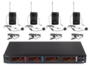 Set 4 microfoane wireless cu lavaliera UHF cu receptor,  Power Dynamics PD504B