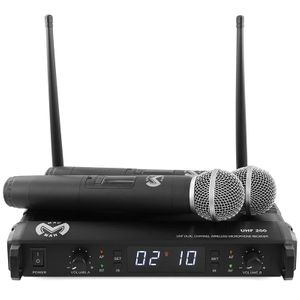 Statie cu 2 microfoane UHF wireless, 2x 16 canale, latime banda 30MHz, ecran LCD, Ibiza Sound UHF 200M
