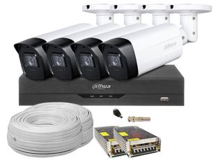Kit complet exterior 4 camere Full HD, IR 80m + DVR 4 canale AI Dahua