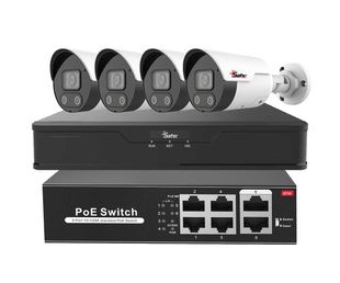 Kit supraveghere video Safer, 4 camere Full Color 2MP, LED 30m, NVR 4 canale 8 MP, Switch 4 porturi PoE, SAF-4XNVRSP4MP-2
