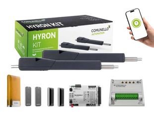 Kit automatizare porti batante Comunello Hyron 300 24V, 2x3m, 2x400kg cu unitate de control, comunicare radio si Wi-Fi, HYRON30024AC950