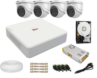 Kit complet de supraveghere cu 4 camere de 2MP Full HD Safer, HDD, cabluri si accesorii 