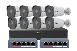 Kit de supraveghere IP, 8 camere exterior 5MP, 4mm, IR 80 metri si NVR 8 canale, KITIP-8X-5MP880POE