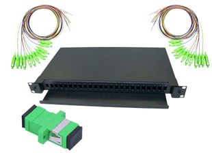 Set patch panel pentru rack cu 24 porturi, 1U, pigtails SC/APC single mode, adaptori fibr optica SC/APC simplex, Braun Group, KIT-PPS-24EMPT-S
