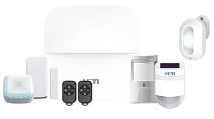 Kit sistem alarma wireless antiefractie Heyi, GSM, Wi-Fi, 2 zone, 2 detectori miscare, 10 senzori miscare, sirena exterior si exterior, KIT-HEYI-W20X10