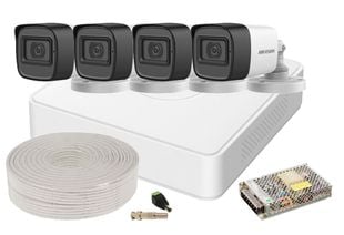 Kit supraveghere 2MP FULL HD, 4 camere cu microfon, lentila 2.8mm, IR 30 M, Hikvision KIT4FHDEXT10A-HIK-1