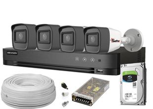 Kit supraveghere video complet cu 4 camere de exterior, 5MP, lentila 2.8, IR 20m, Safer