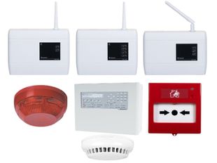 Kit centrala detectie incendiu adresabila cu modul de comunicare, detector fum, repetor, buton si sirena wireless, Teknim KIT-TFP2212-TXM0508-ACC