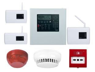 Kit centrala detectie incendiu adresabila cu modul de comunicare, detector fum, repetor, buton si sirena wireless, Teknim KIT-TFP2214-TXM0508-ACC