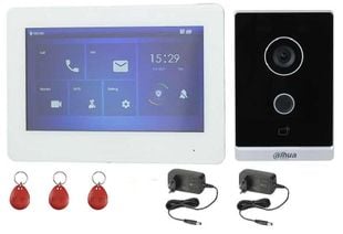 Kit videointerfon IP cu post extern wireless, HD acces card Mifare, monitor 7 inci cablat, Dahua KITMM72AA