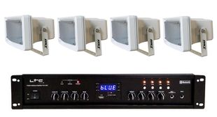 Kit sistem de sonorizare exterior cu 4 proiectoare 40W + mixer amplificator 150W