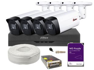 Kit complet 4 camere 5MP IR 80m Dahua + DVR 4 canale AI si HDD 2TB