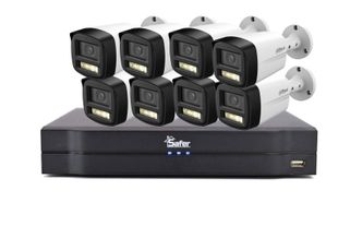 Kit supraveghere 8 camere 5MP, lentila 3.6 mm, IR si LED, microfon, DVR 8 canale, pana la 8MP 4K, Safer KIT-8EXT5MP4