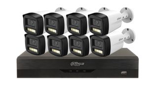 Kit de supraveghere 8 camere exterior 5MP, IR si LED alb, Microfon si DVR 8 canale, Dahua KIT8C2MPEXT-I3