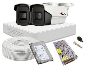 Kit supraveghere video Safer, 2 camere, 5 MP, IR 40m, DVR 4 canale, 4K, HDD 1TB, SAF-2X5MPIR40ACC-1TB