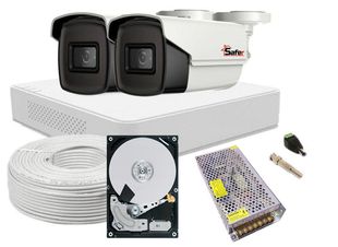 Kit supraveghere video Safer COMPLET, 2 camere, 5 MP, IR 40m, DVR 4 canale, 4K, HDD 1TB, SAF-2X5MPIR40ACC-1TB
