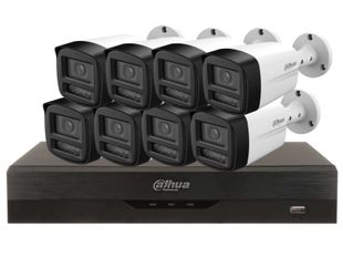 Kit de supraveghere compus din 8 Camere Dahua Full Color de 5 MP cu microfon si DVR 8 canale cu AI, KIT-DAHUA8-5MPLED40