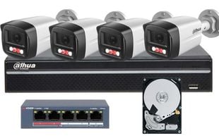 Kit de supraveghere IP 4 camere exterior 4MP, Iluminare Duala IR si LED alb 30 metri si NVR 4 canale, KITPOE2MPEXT