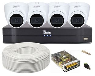 Kit de supraveghere video pentru interior, 4 camere dome Dahua Full HD, aceesorii incluse, KITFULL4X1200M-1