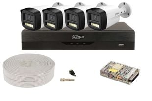 Kit 4 camere 5MP - 2.5K, IR si LED alb, Dahua + DVR 4 canale AI + accesorii KIT4X5MPEXT-DAH-I2