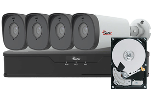 Kit supraveghere IP Safer, 4 camere exterior Full HD, IR 80m, 4 mm, NVR 8 canale PoE 8MP, Audio, KITIP-4X-2MP480HDD-A