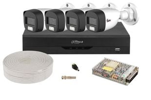 Kit camere supraveghere exterior profesionale, 2MP FullHD, IR si LED, DVR 4 canale, recunoastere faciala, KITDAH2MP20EXTACC