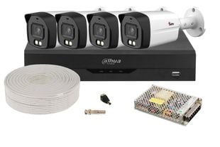 Kit supraveghere video, DVR, 4 camere, 5MP, lentila 2.8mm, IR si LED, accesorii, Dahua, KITDAH5MP40EXTACC