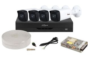 Kit de supraveghere pentru exterior 2MP (FULL HD), IR 80m, 4 camere si DVR cu AI, DAHUA KITDAH5MP80EXTACC-M