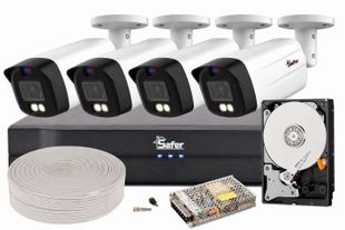 Kit complet de supraveghere video Safer, 5 MP, 4 camere, Iluminare Duala 40m, DVR 4 canale, HDD 2 TB, KITSAF-4X-5MP28IL40ACCHDD
