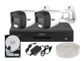 Kit de supraveghere pentru exterior, 2 camere bullet, 2MP, DVR 4 canale, Alimentator, HDD inclus, Dahua KITSAF2X-2MP2028U-HDD