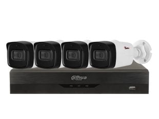 Kit de supraveghere pentru exterior, 4 camere Bullet, 8MP, IR 80m, DVR 4 canale, Functii AI, Dahua KITSAF4X-5MP80F36-A