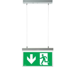 Lampa semnalizare iesire de urgenta EXIT suspendata, LED SMD 2W, acumulator, sageata in jos, permanent, 220-240V AC, autonomie 3h, Arelux WY20M ADN