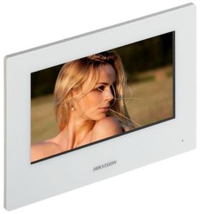 Monitor 7 inch TCP/IP Wireless, memorie interna 128 Mb, PoE, Alb, Hikvision DS-KH6320-WTE1-W