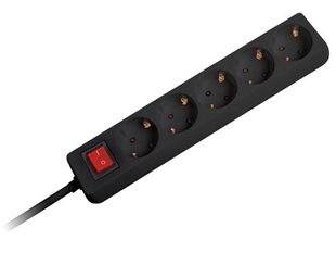 Prelungitor cu 5 prize cu impamantare, 3m, cablu 3x1.5mm, intrerupator, negru, Omega OL5G3