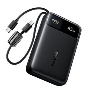 Power bank Baseus E0027S04, 20000mAh, 45W, 2 cabluri USB Type-C integrate, incarcare simultana 4 dispozitive