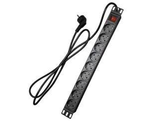 Priza rackabila cu 9 posturi SCHUKO cu intrerupator 1U, 250VAC 16A, negru, Safer PDU-9P1U-SWITCH