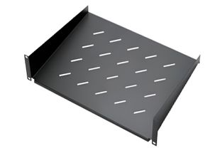 Raft fix 2U pentru rack 19 inch, capacitate 20 kg, otel laminat, prindere cu urechi, negru, SAF-FIX350-RK6002U