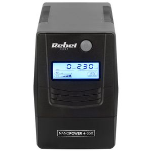 UPS NANOPOWER 650VA, 360W, 2 prize, Ecran LCD, Porturi USB si RJ45, Rebel RB-4023