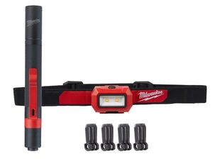 Set lanterne Milwaukee HL2IPL-LED, lanterna tip stilou + lanterna frontala slim, alimentare AAA, tehnologie TrueView, 4933492103