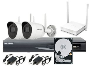 Kit wireless complet cu 2 camere Hikvision 4 Megapixeli