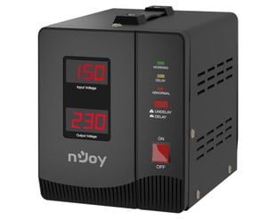 Stabilizator de tensiune nJoy Alvis 2000, 2000V / 1200W, eficienta 95%, 2 prize schuko, ecran digital, AVRL-20002AL-CS01B