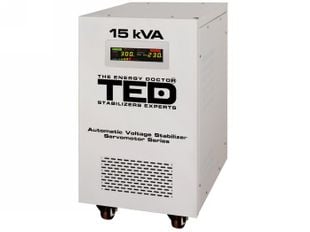 Stabilizator tensiune servomotor monofazat TED Electric, 15kVA, 12kW, LCD, terminal block, bypass manual, TED000095