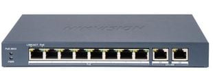 Switch PoE Unmanaged Fast Ethernet, 8 porturi 10/100 Mbps PoE, 2 porturi Gigabit, protectie 6kV, raza lunga 300m, Hikvision DS-3E0310P-E/M(B)