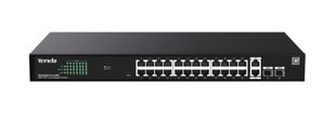 Switch retea PoE+ Tenda TND-TEG2228P-24-410W, 24 porturi PoE+, 370W, 2 SFP, Gigabit, protectie 6KV, management cloud