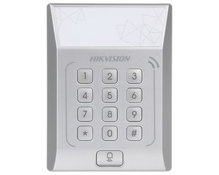 Terminal de control acces standalone cu Tastatura, PIN + card Mifare 13.56 Mhz, Hikvision DS-K1T801M, 3000 utilizatori, Memorie, Led, Beep