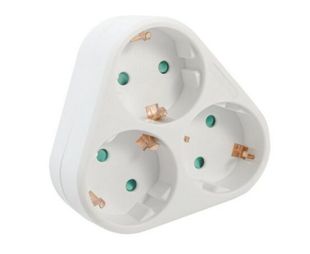 Triplu Stecher, 3500W, 16A, protectie copii, 3 prize Schuko, 1 stecher Schuko, Spacer, SPMS-3-WH