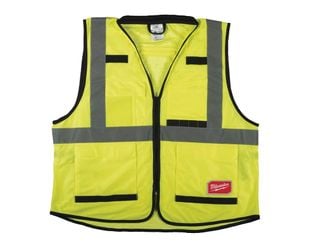 Vesta premium reflectorizanta galbena Milwaukee, marimea S/M, ventilatie in spate, guler captusit, 4932471895
